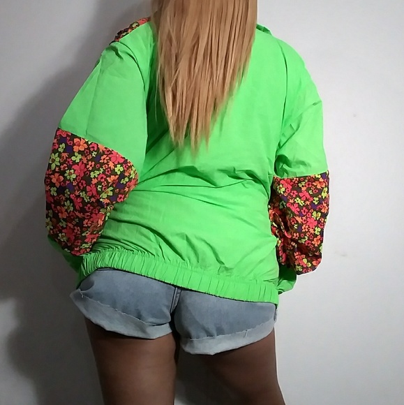 LAST ONE!!! 90s Neon Floral Windbreaker - Picture 3 of 8